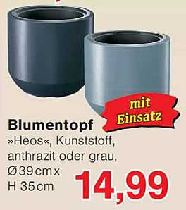 Blumentopf »Heos«, Kunststoff, anthrazit oder grau, Ø39 cm x H 35 cm mit Einsatz