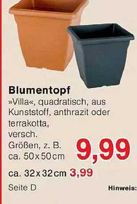 Blumentopf »Villa«, quadratisch, aus Kunststoff, anthrazit oder terrakotta, versch. Größen, z. B. ca. 50 x 50 cm ca. 32 x 32 cm