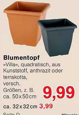 Blumentopf »Villa«, quadratisch, aus Kunststoff, anthrazit oder terrakotta, versch. Größen, z. B. ca. 50 x 50 cm ca. 32 x 32 cm