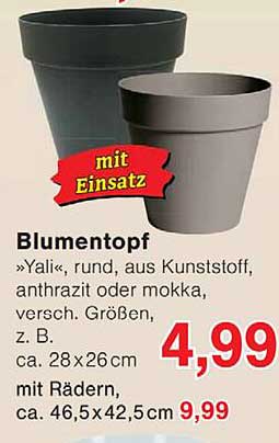 Blumentopf »Yali«, rund, aus Kunststoff, anthrazit oder mokka, versch. Größen, z. B. ca. 28x26 cm mit Rädern, ca. 46,5x42,5 cm