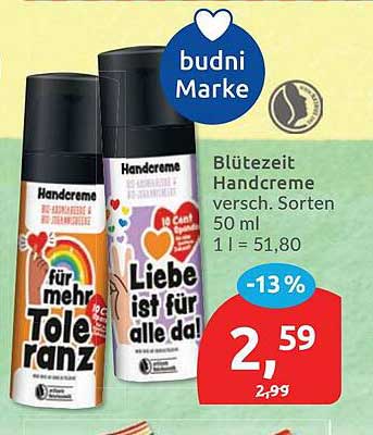 Blütezeit Handcreme versch. Sorten 50 ml 1 l = 51,80
