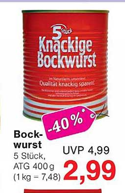 Bockwurst 5 Stück, ATG 400 g (1 kg = 7,48)