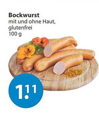 Bockwurst mit und ohne Haut, glutenfrei 100 g