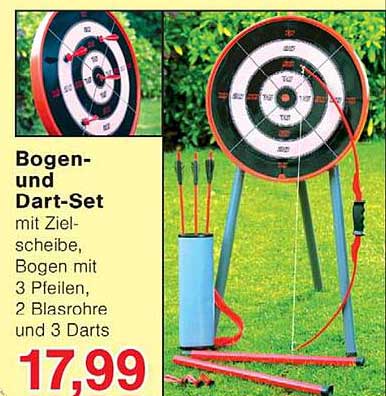 Bogen- und Dart-Set mit Zielscheibe, Bogen mit 3 Pfeilen, 2 Blasrohre und 3 Darts