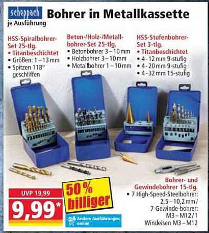 Bohrer in Metallkassette