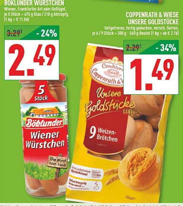 Böklunder Würstchen Wiener, Frankfurter Art oder Geflügel, je 5 Stück = 475 g Glas / 210 g Abtropfg. (1 kg = € 11.86)