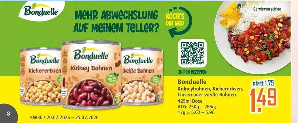 Bonduelle Kidneybohnen, Kichererbsen, Linsen oder weiße Bohnen