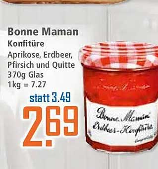 Bonne Maman Konfitüre Aprikose, Erdbeer, Pfirsich und Quitte 370g Glas 1kg = 7.27 statt 3.49