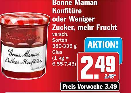 Bonne Maman Konfitüre oder Weniger Zucker, mehr Frucht versch. Sorten 380-335 g Glas (1 kg = 6.55-7.43)