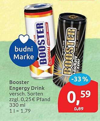 Booster Energy Drink versch. Sorten zzgl. 0,25€ Pfand 330 ml 1 l = 1,79