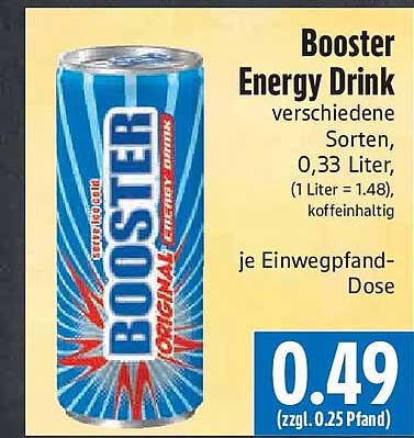 Booster Energy Drink verschiedene Sorten, 0,33 Liter, koffeinhaltig