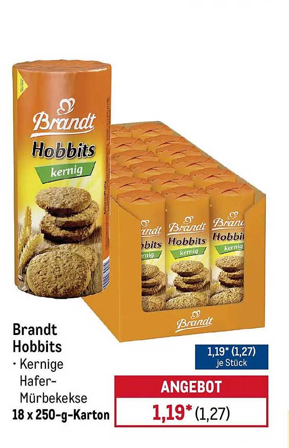 Brandt Hobbits • Kernige Hafer-Mürbekekse 18 x 250-g-Karton