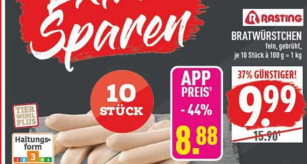 BRASTING BRATWÜRSTCHEN fein, gebrüht, je 10 Stück à 100 g = 1 kg
