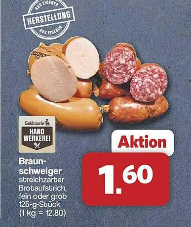 Braunschweiger streichzarter Brotaufschnitt fein oder grob 125-g-Stück (1 kg = 12.80)