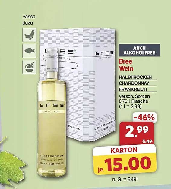 Bree Wein HALBTROCKEN CHARDONNAY FRANKREICH versch. Sorten 0,75-l-Flasche