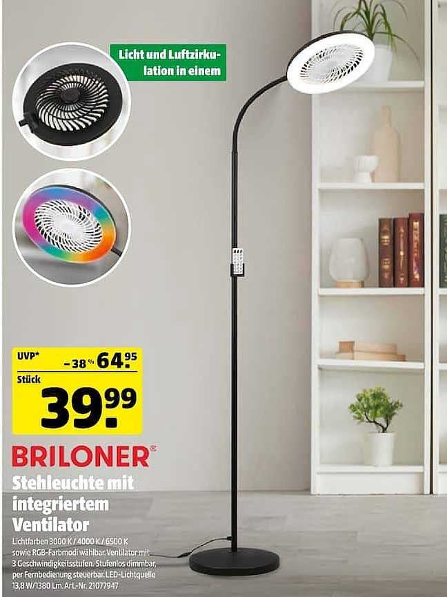 BRILONER Stehleuchte mit integriertem Ventilator