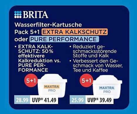 BRITA Wasserfilter-Kartusche Pack 5+1 EXTRA KALKschutz oder PURE PERFORMANCE