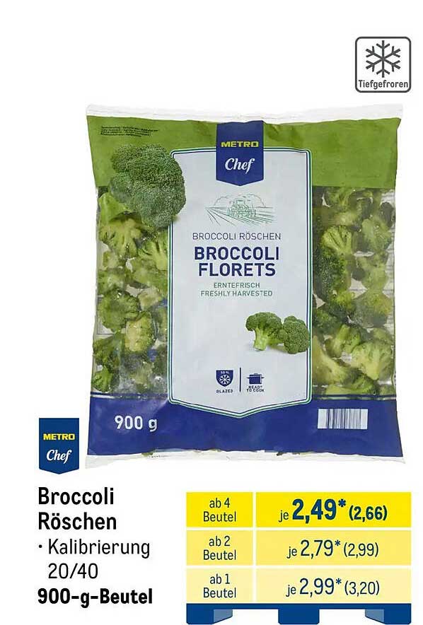 Broccoli Röschen · Kalibrierung 20/40 900-g-Beutel