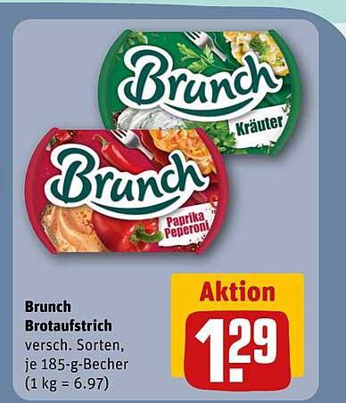 Brunch Brotaufstrich versch. Sorten, je 185-g-Becher (1 kg = 6.97)