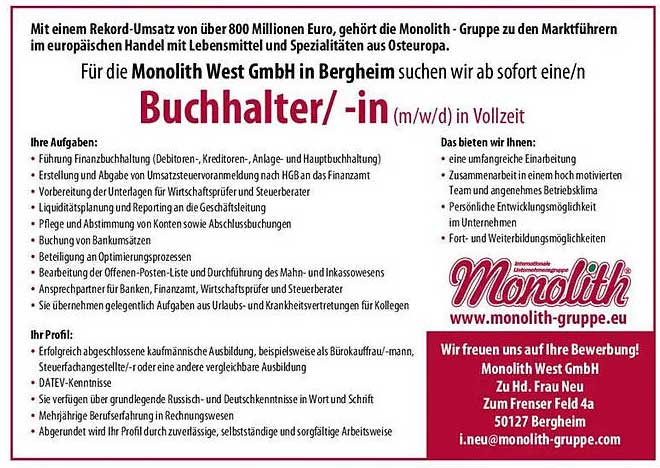 Buchhalter/-in (m/w/d) in Vollzeit