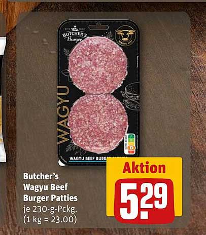 Butcher’s Wagyu Beef Burger Patties je 230-g-Packg. (1 kg = 23.00)