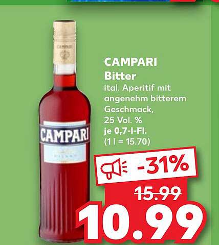 CAMPARI Bitter ital. Aperitif mit angenehm bitterem Geschmack, 25 Vol. % je 0,7-l-Fl. (1 l = 15.70)