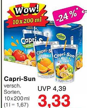 Capri-Sun versch. Sorten, 10 x 200 ml (1 l = 1,67)