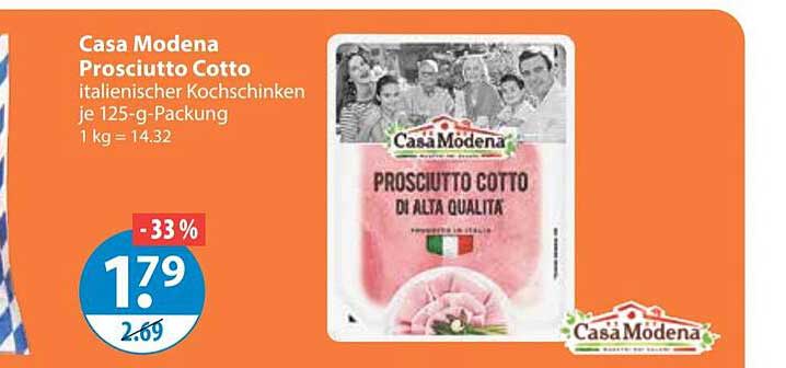 Casa Modena Prosciutto Cotto italienischer Kochschinken je 125-g-Packung
