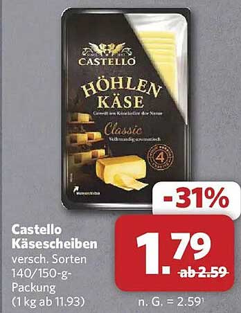 Castello Käsescheiben versch. Sorten 140/150-g-Packung (1 kg ab 11.93)