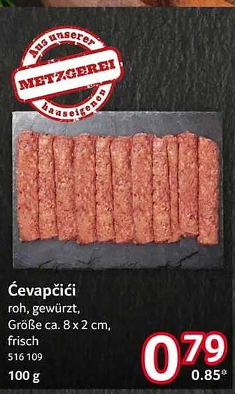 Ćevapčići roh, gewürzt, Größe ca. 8 x 2 cm, frisch