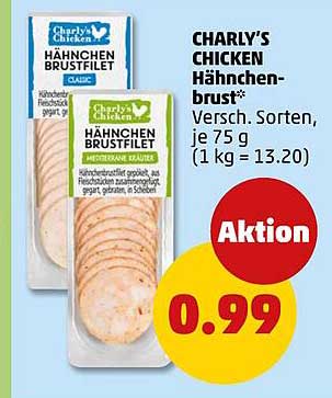 CHARLY'S CHICKEN Hähnchenbrust Versch. Sorten, je 75 g (1 kg = 13.20)