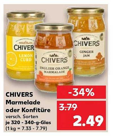 CHIVERS Marmelade oder Konfitüre versch. Sorten je 320 - 340-g-Glas (1kg = 7.33 - 7.79)