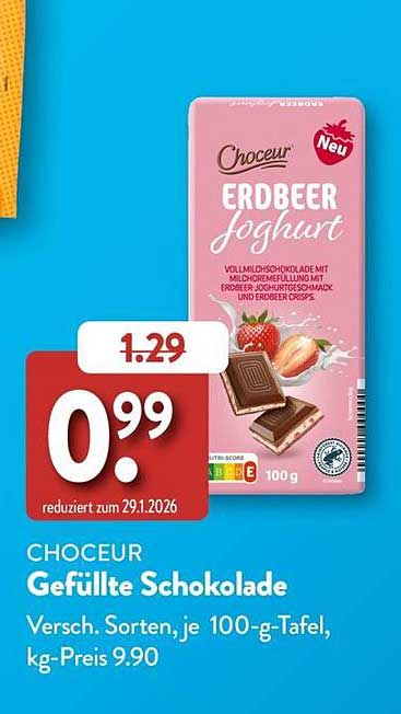 CHOCEUR Gefüllte Schokolade Versch. Sorten, je 100-g-Tafel, kg-Preis 9.90