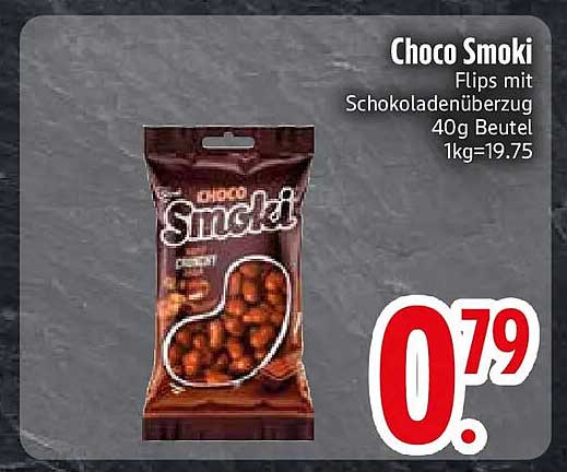 Choco Smoki Flips mit Schokoladenüberzug 40g Beutel 1kg=19.75