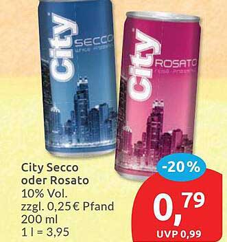 City Secco oder Rosato 10% Vol. zzgl. 0,25 € Pfand 200 ml