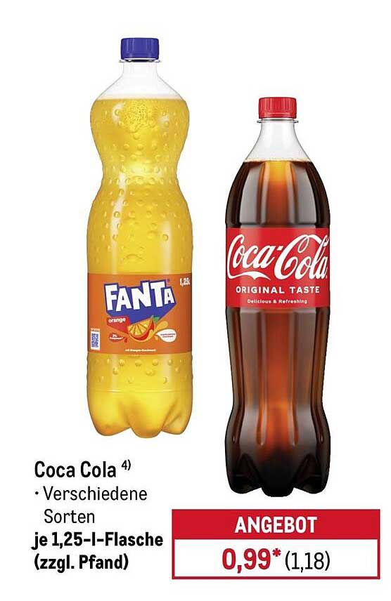 Coca Cola ⁴) • Verschiedene Sorten je 1,25-l-Flasche (zzgl. Pfand)