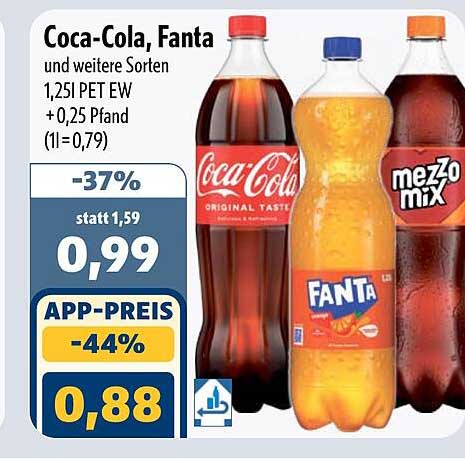 Coca-Cola, Fanta und weitere Sorten 1,25l PET EW + 0,25 Pfand (1l=0,79)