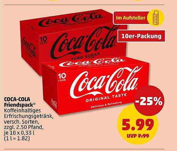 COCA-COLA Friendspack* Koffeinhaltiges Erfrischungsgetränk, versch. Sorten, zzgl. 2.50 Pfand, je 10 x 0,33 l (1 l = 1.82)