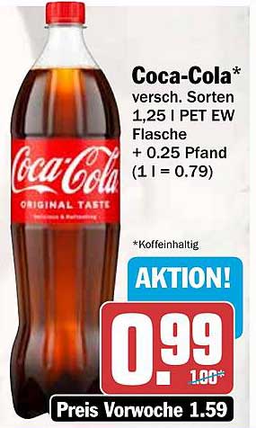 Coca-Cola* versch. Sorten 1,25 l PET EW Flasche + 0.25 Pfand (1 l = 0.79)