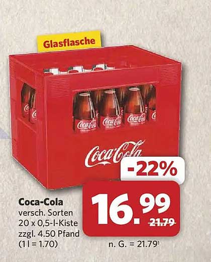 Coca-Cola versch. Sorten 20 x 0,5-l-Kiste zzgl. 4.50 Pfand (1 l = 1.70)