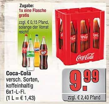 Coca-Cola versch. Sorten, koffeinhaltig 6x1-L-Fl. (1 L = € 1,43)