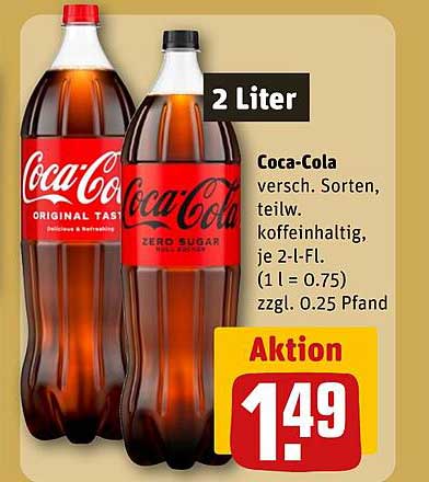 Coca-Cola versch. Sorten, teilw. koffeinhaltig, je 2-l-Fl. (1 l = 0.75) zzgl. 0.25 Pfand