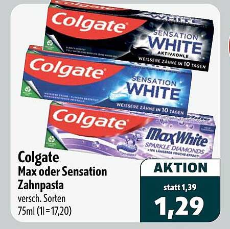 Colgate Max oder Sensation Zahnpasta versch. Sorten 75ml (1l=17,20)