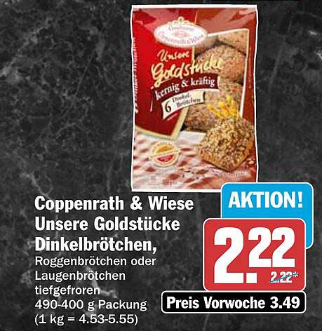 Coppenrath & Wiese Unsere Goldstücke Dinkelbrötchen, Roggenbrötchen oder Laugenbrötchen tiefgefroren 490-400 g Packung (1 kg = 4.53-5.55)