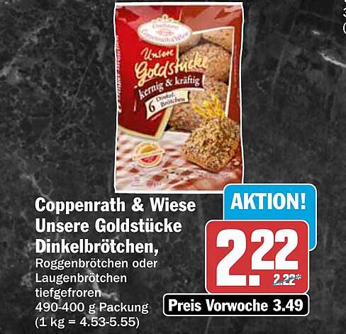 Coppenrath & Wiese Unsere Goldstücke Dinkelbrötchen, Roggenbrötchen oder Laugenbrötchen tiefgefroren 490-400 g Packung (1 kg = 4.53-5.55)
