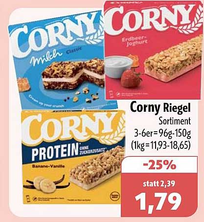 Corny Riegel Sortimnet 3-6er=96g-150g (1kg=11,93-18,65)