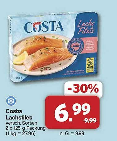 Costa Lachsfilet versch. Sorten 2 x 125-g-Packung (1 kg = 27.96)