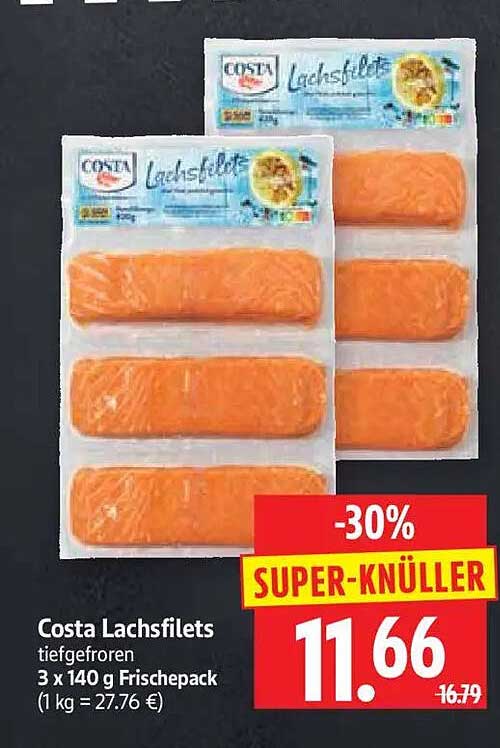 Costa Lachsfilets tiefgefroren 3 x 140 g Frischepack (1 kg = 27.76 €)