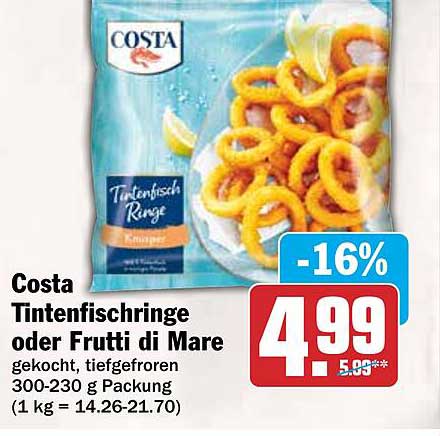 Costa Tintenfischringe oder Frutti di Mare