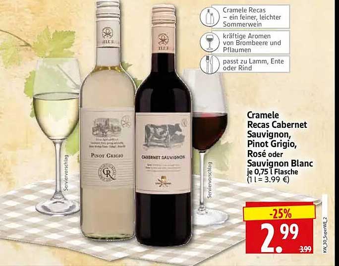 Cramele Recas Cabernet Sauvignon, Pinot Grigio, Rosé oder Sauvignon Blanc je 0.75 l Flasche